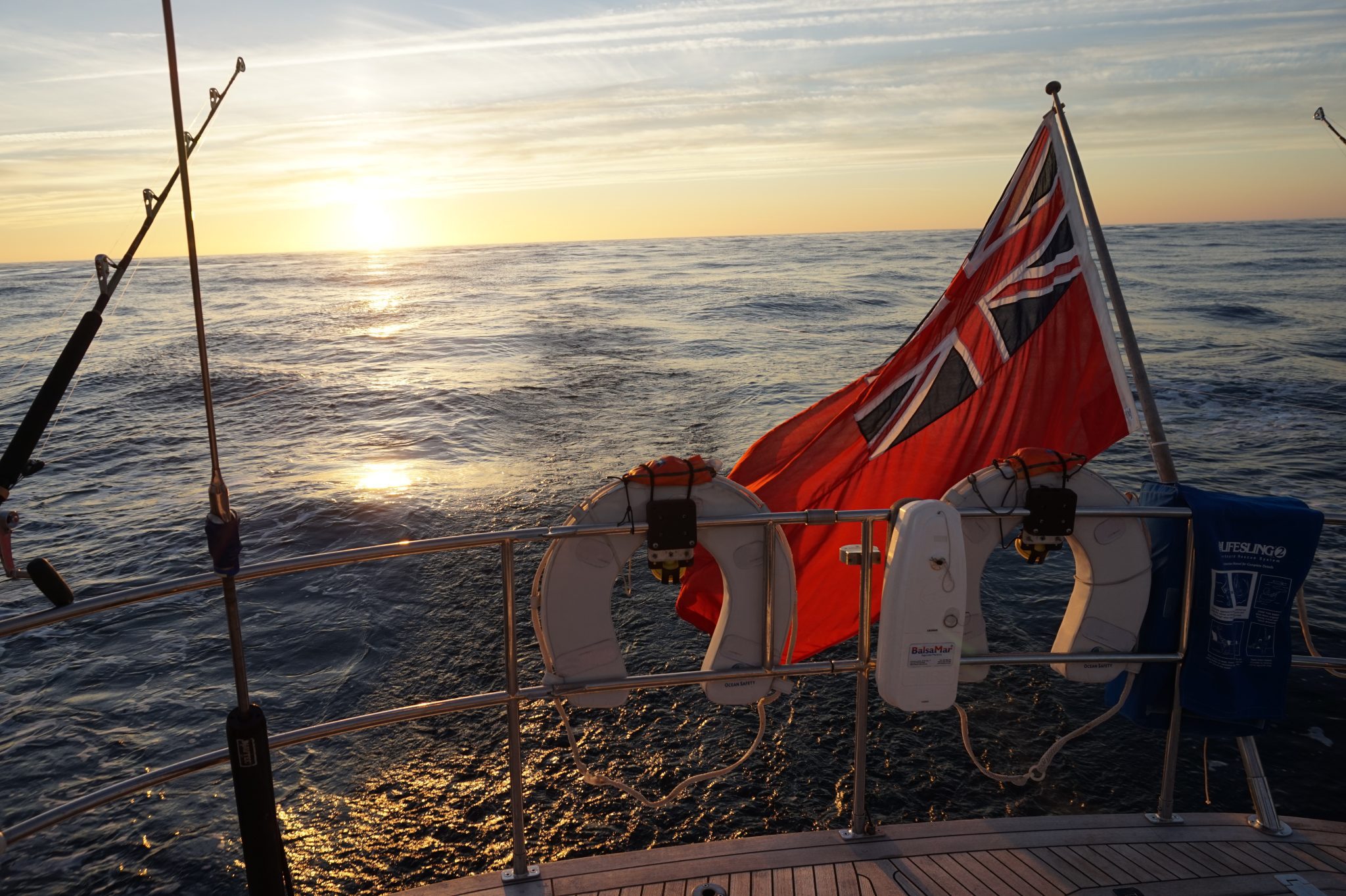 Back of the boat with UK flag